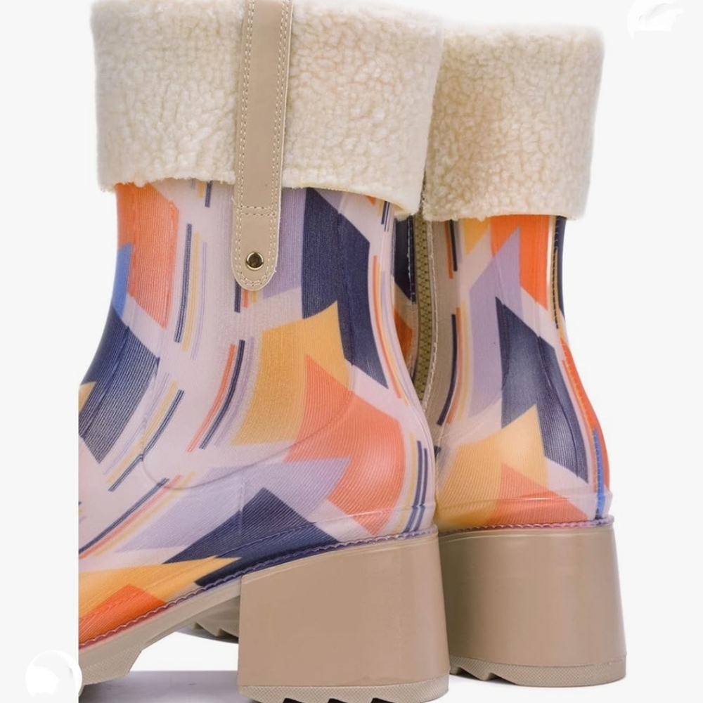 Womens Chunky Block Heel Ankle Boots Print Color - Picture 5 of 5